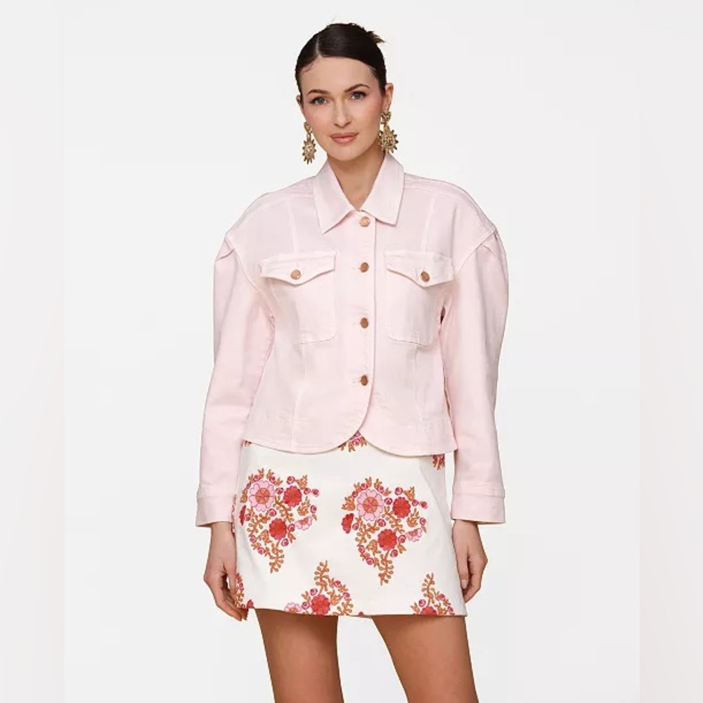 Avec Les Filles Curved-Hem Shacket XS Pink Denim Cotton